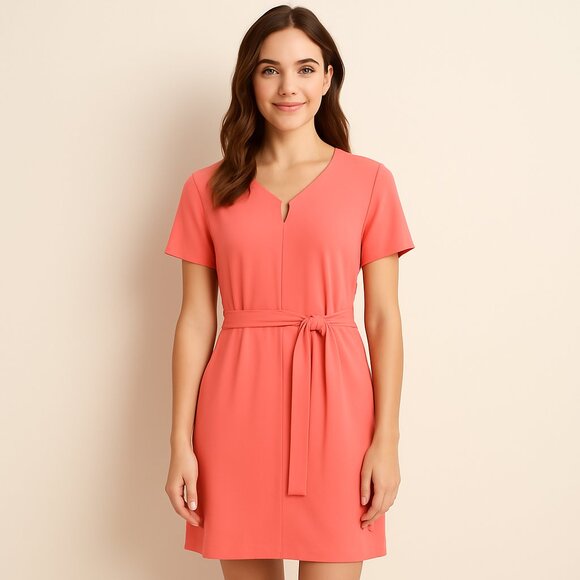 NWT Jones New York Signature Coral Short Sleeve Belted Sheath Dress Quiet Luxury - Picture 1 of 8
